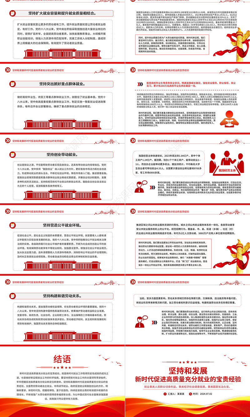 党政风坚持和发展新时代促进高质量充分就业的宝贵经验PPT课件下载