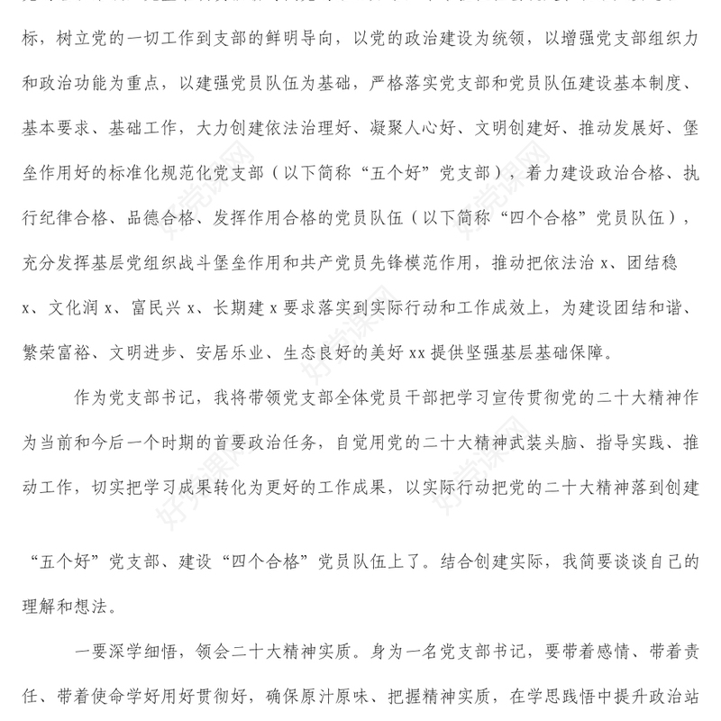 征文_贯彻党的二十大精神,扎实推动创建“五个好”党支部建设“四个合格”党员队伍