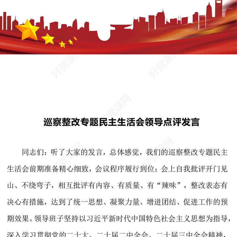 巡察整改专题民主生活会领导点评发言范例