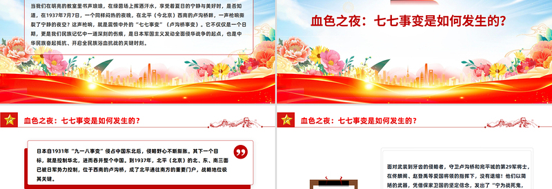 红色简洁七七事变88周年PPT勿忘国耻吾辈自强主题班会课件