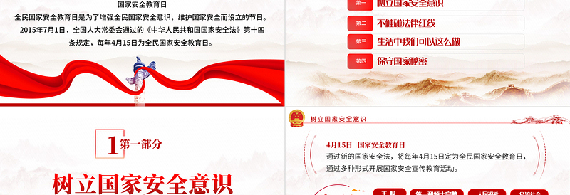 2022全民国家安全教育日PPT红色党政风风国家安全人人有责主题班会课件模板