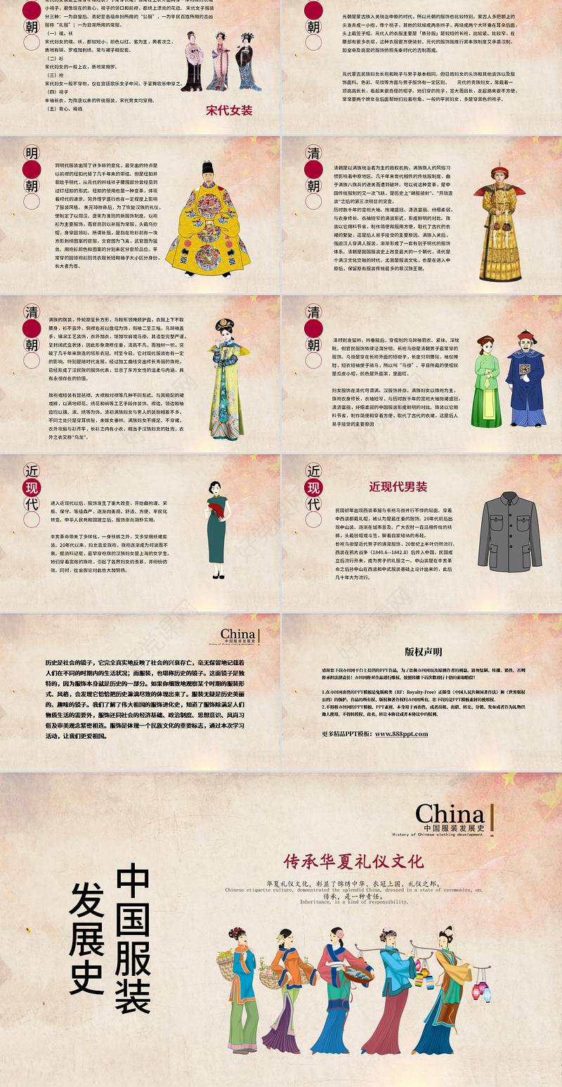 传承中国文化中国服装发展史介绍教育教学PPT模板