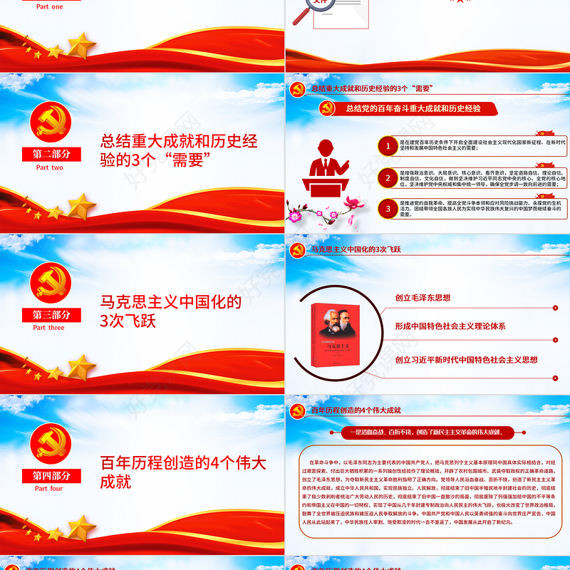 数览十九届六中全会PPT红色大气十九届六中全会公报内容党员学习党课课件