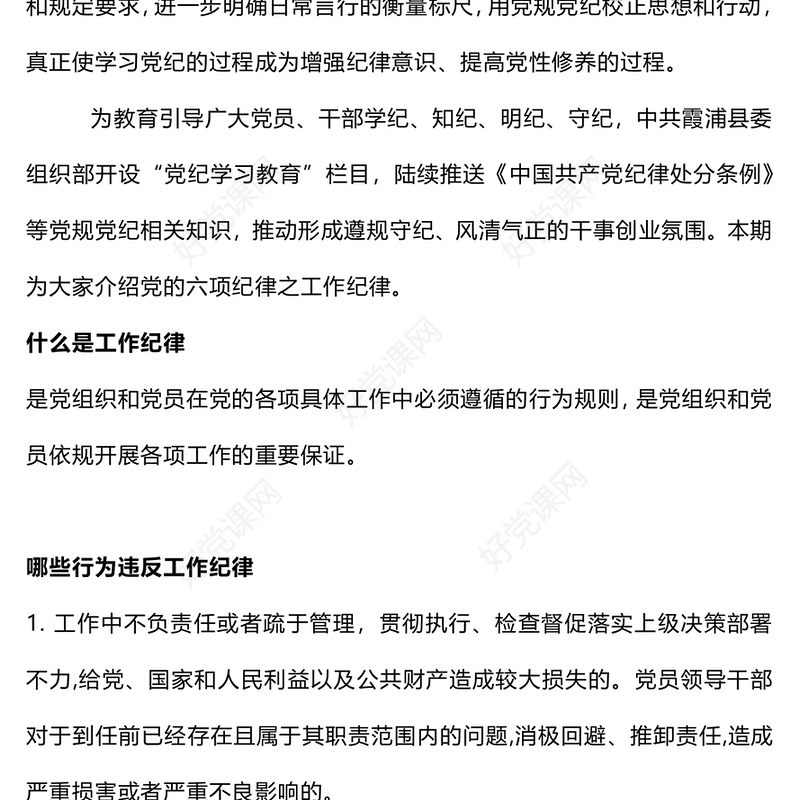 红色大气党的六大纪律之工作纪律解读PPT党课(讲稿)