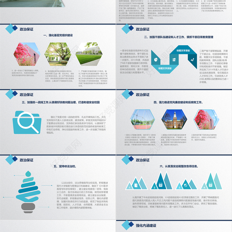 【含内容及范文1篇】蓝色学院风XX高校领导班子年终工作总结汇报报告PPT