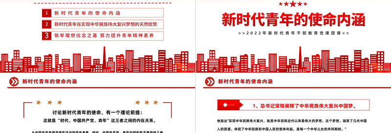 2022青年精神素养提升PPT红色简约风新时代青年干部教育党课团课课件模板