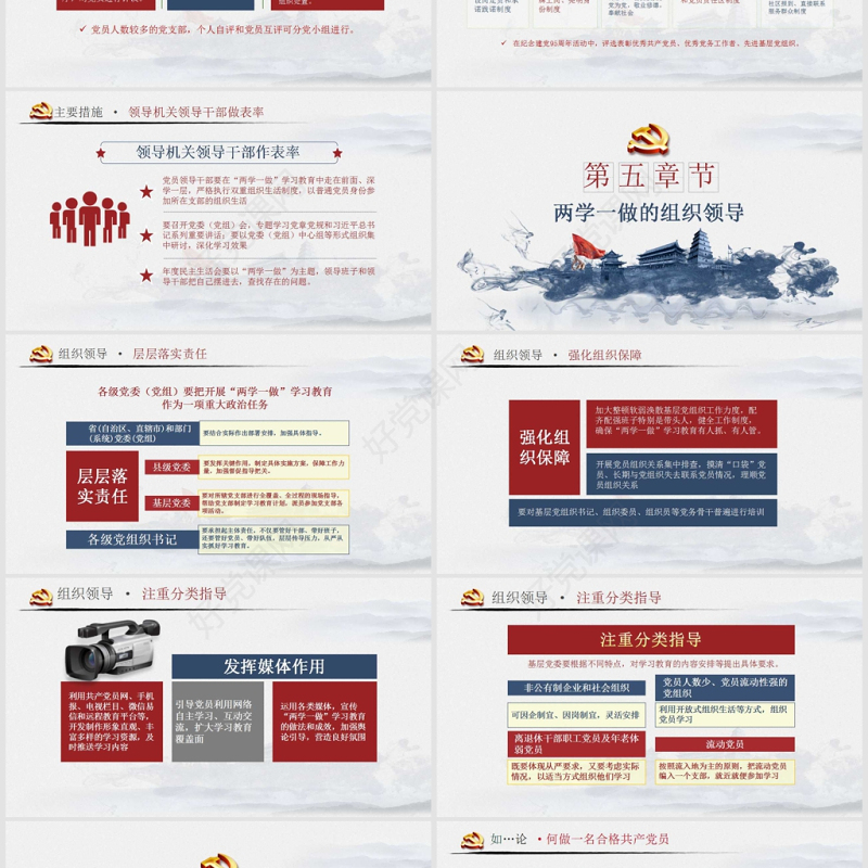 水墨复古两学一做完全解读ppt模板