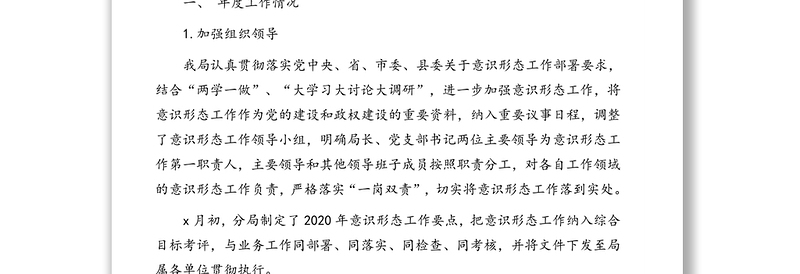 2020年意识形态工作总结（局机关通用）