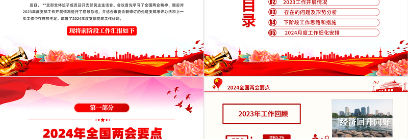 3月份民主生活会PPT大气创意2024年党支部工作总结汇报模板