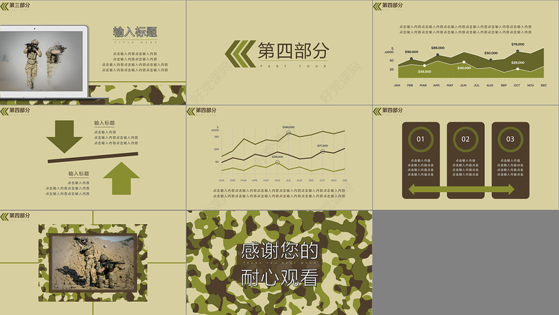 迷彩配色简约商务风格军事主题PPT模板