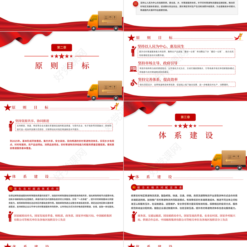 2021关于加快农村寄递物流建设意见政策解读ppt党建风专题党课课件模板下载