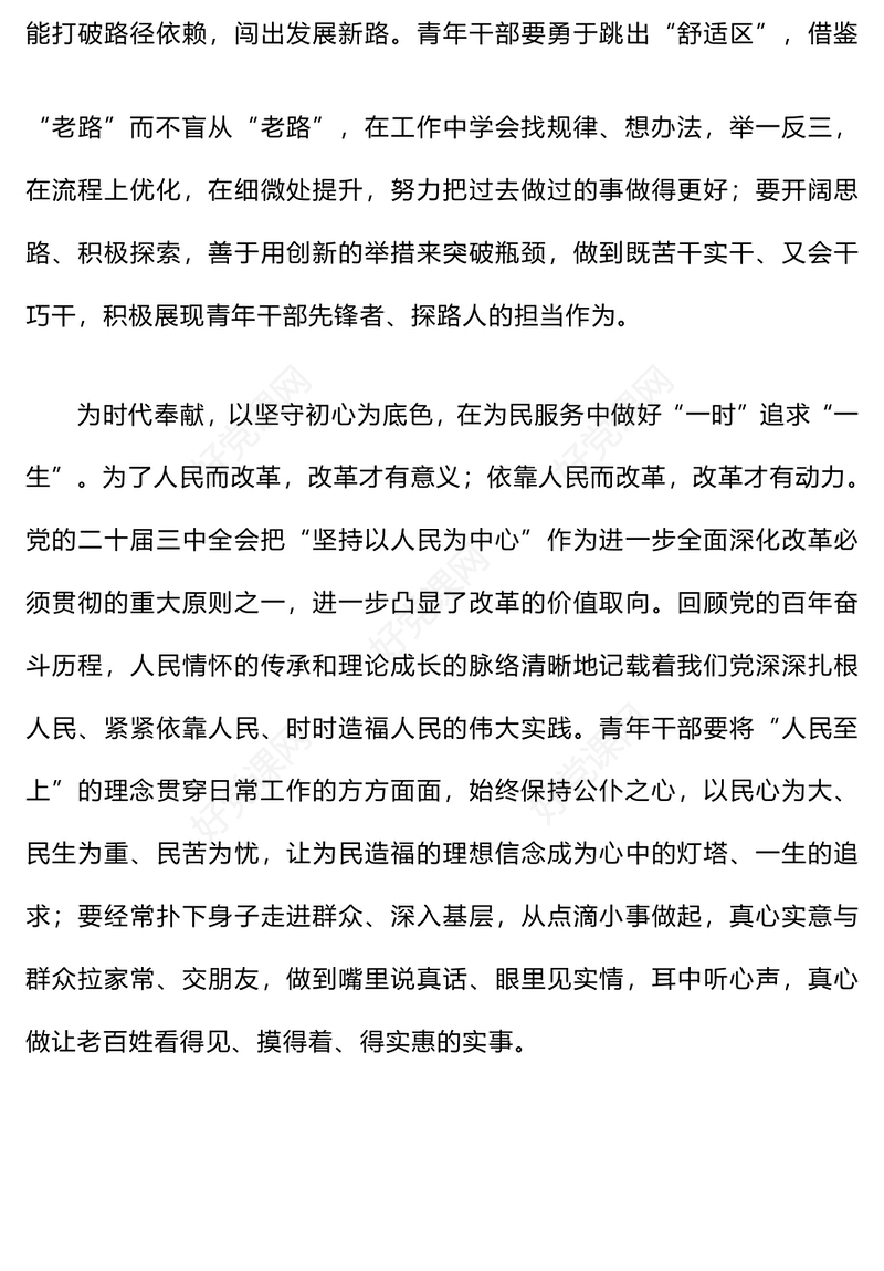 青年干部学习贯彻党的二十届三中全会精神心得体会范例