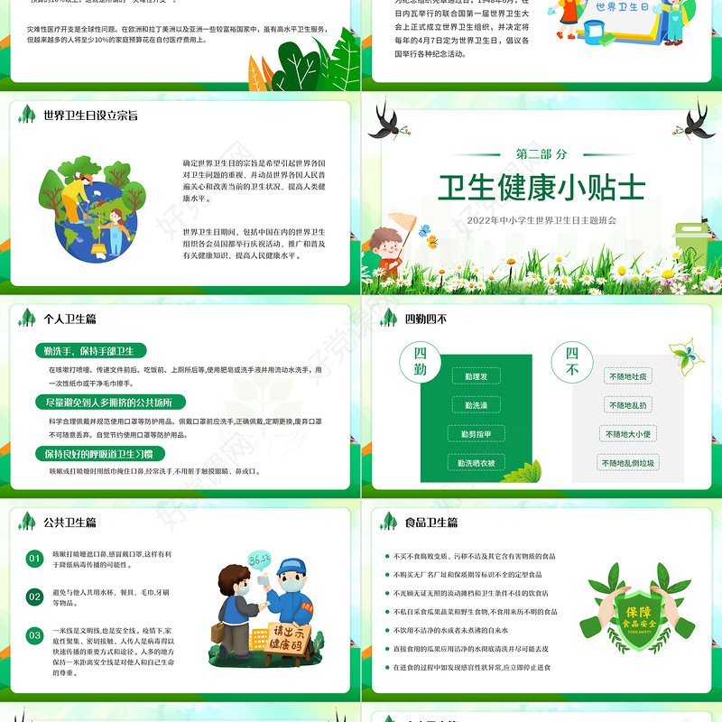 清新卡通2022年中小学生世界卫生日主题班会PPT模板