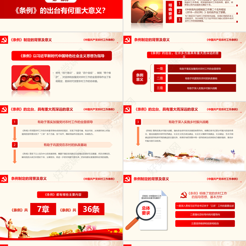 原创中国共产党农村工作条例学习解读三农ppt-版权可商用