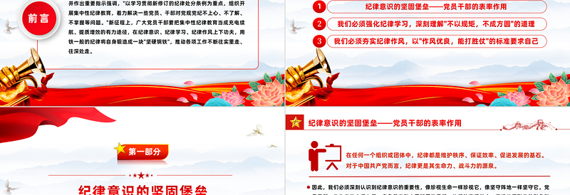 红色精美集中性纪律教育研讨交流发言材料党纪学习教育PPT模板