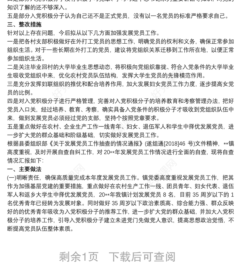 2021村党支部关于发展党员工作自查报告