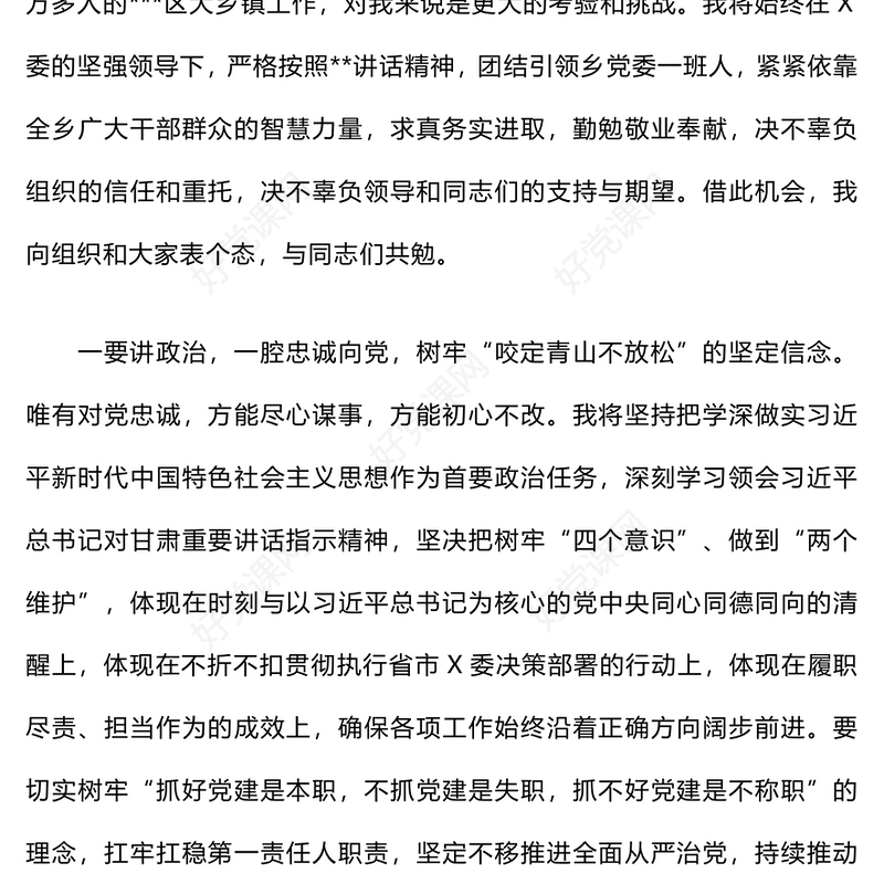 党委书记任职表态发言范例