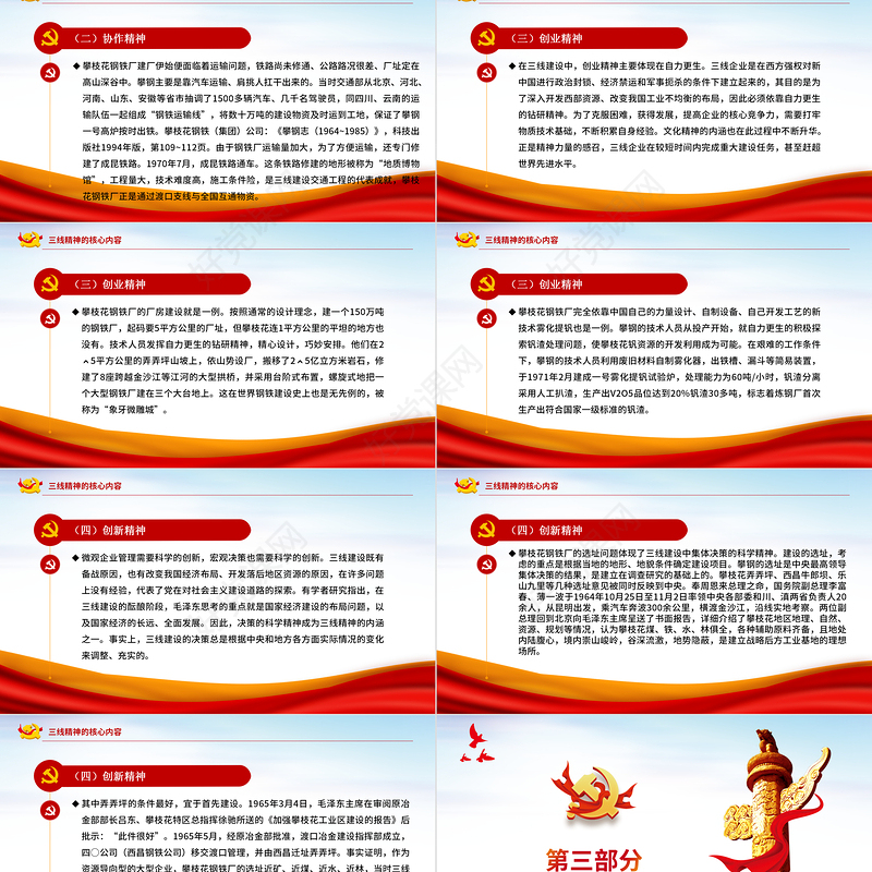 精美大气三线精神的核心内容与现实意义党课PPT课件