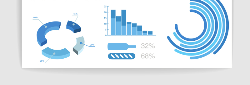 9款矢量蓝色PPT元素数据统计图表