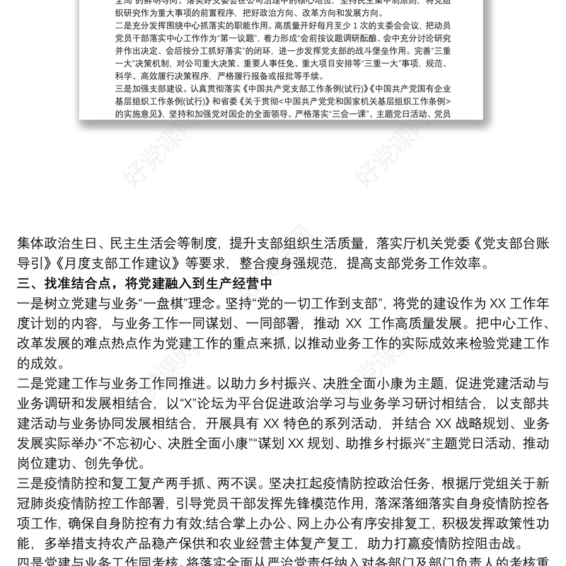 党支部党建工作要点、工作计划