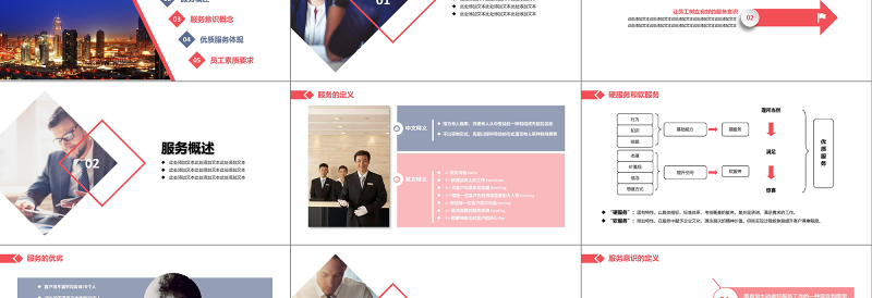 红色简约商务企业员工服务意识培训通用PPT模板
