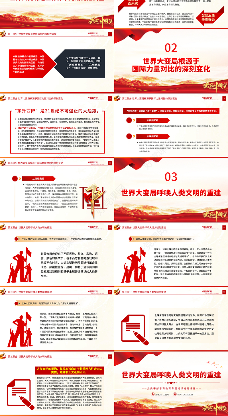 2022世界大变局呼唤人类文明的重建PPT大气党建风党员干部学习教育专题党课党建课件