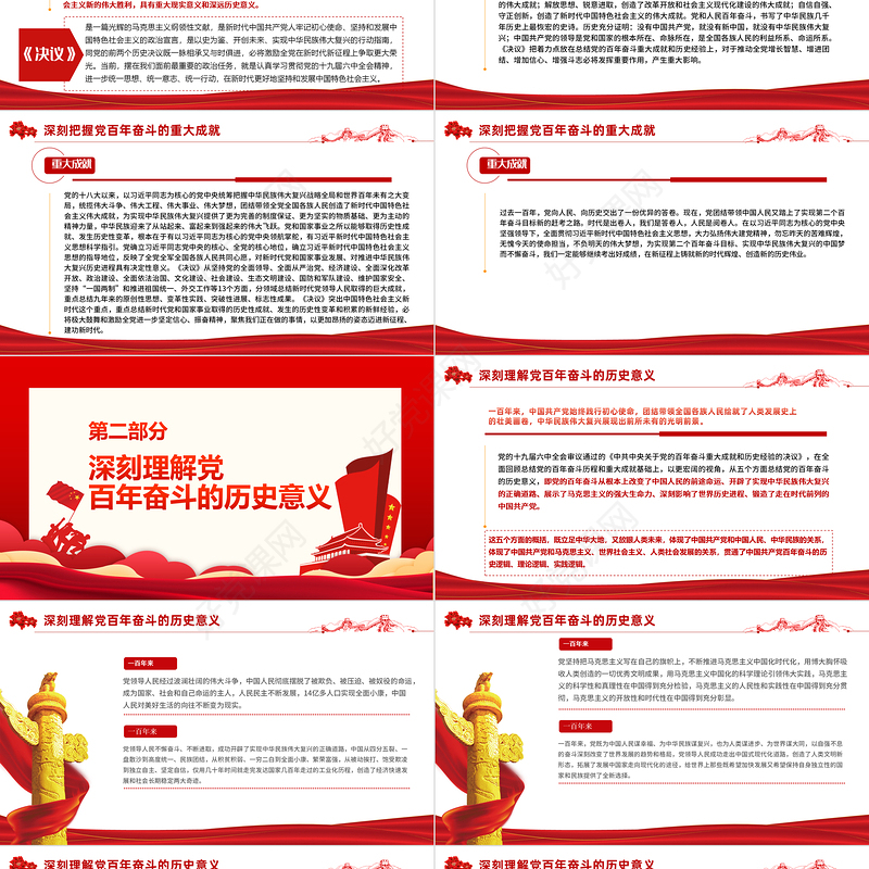 八论学习贯彻党的十九届六中全会精神PPT六中全会公报与决议论述合集党课课件