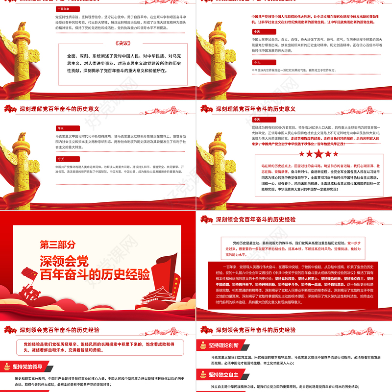 八论学习贯彻党的十九届六中全会精神PPT六中全会公报与决议论述合集党课课件