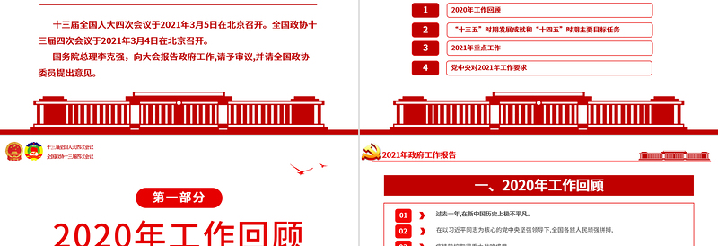 红色简约2021年全国两会政府工作报告学习解读PPT