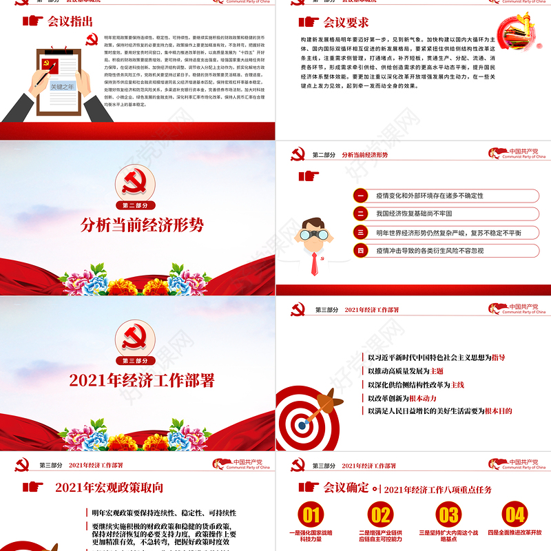 大气渐变党政风学习2021中央经济工作会议精神专题党课PPT