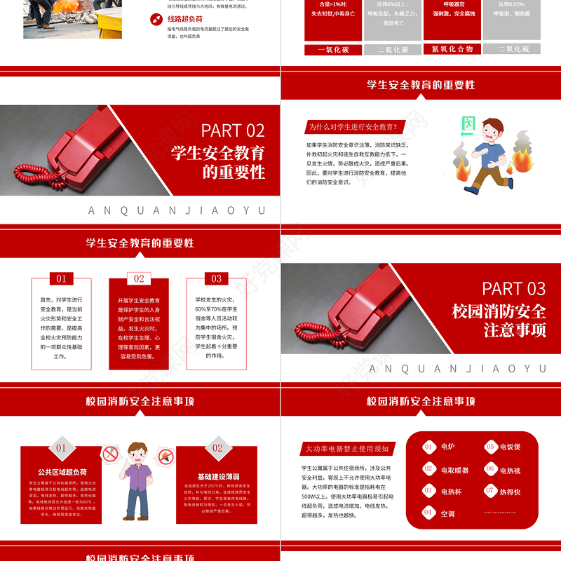 2021校园消防安全PPT简洁大气校园学生安全教育提升师生消防安全意识和自防自救能力教学课件模板