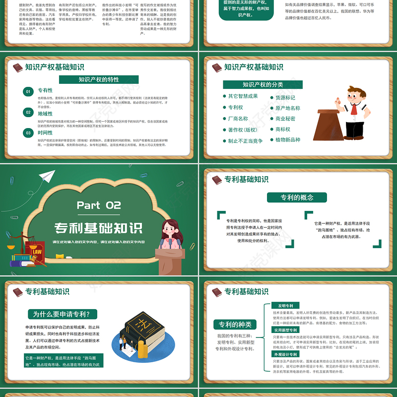 卡通手绘小学生知识产权科普介绍PPT