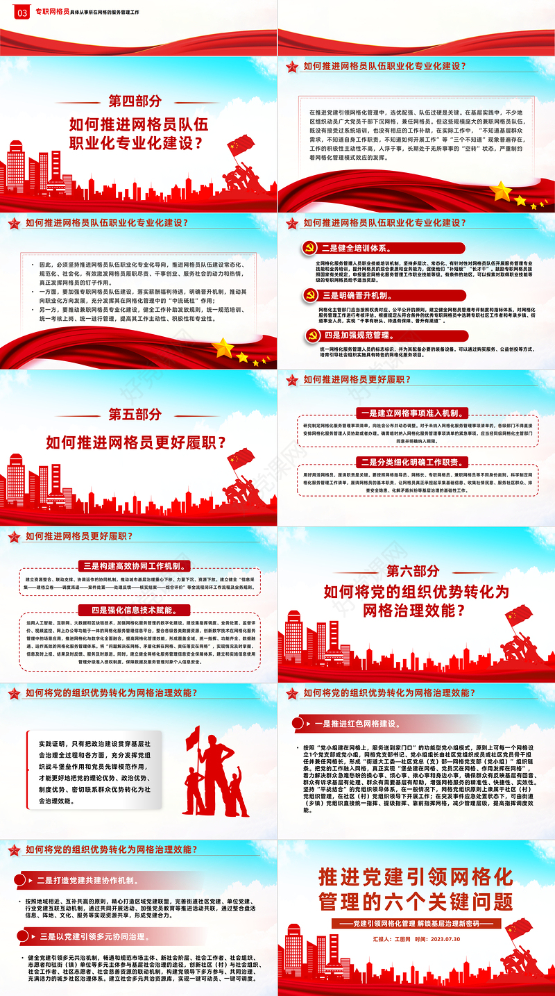 推进党建引领网格化管理的六个关键问题PPT红色实用党建引领网格化管理解锁基层治理新密码专题课件