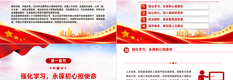 2024全国两会PPT精美党政风履职尽责不负人民重托党课课件