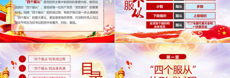 水彩风党政党建红色四个服从党课ppt