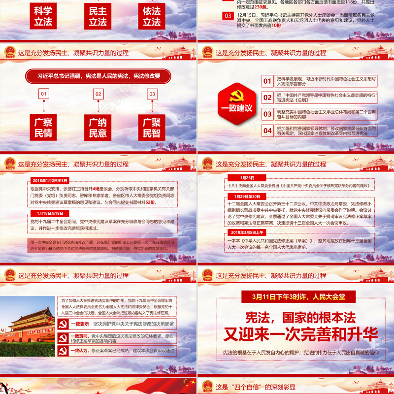 红色大气聚焦两会党政党课学习国家宪法诞生记PPT模板