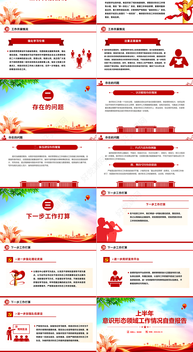 党政风2024上半年意识形态领域工作情况自查报告PPT模板下载