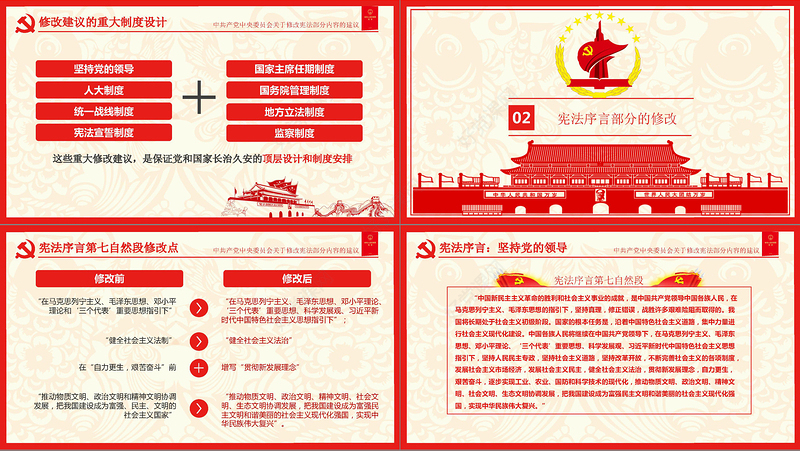 十九届二中全会中共中央宪法修改建议学习红色中国风党建党课PPT模板