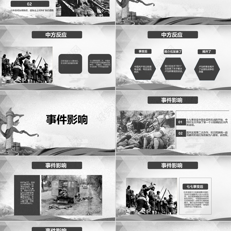 原创卢沟桥事变七七事变抗战胜利PPT模板-版权可商用
