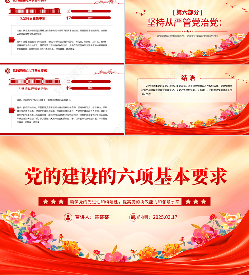 精品党建理论PPT党的建设的六项基本要求专题课件