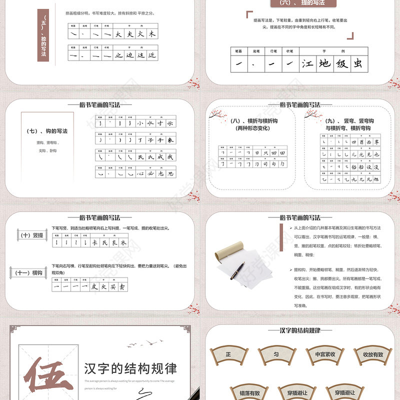 2022小学硬笔书法课程PPT淡雅中国风小学硬笔书法课程介绍课件模板