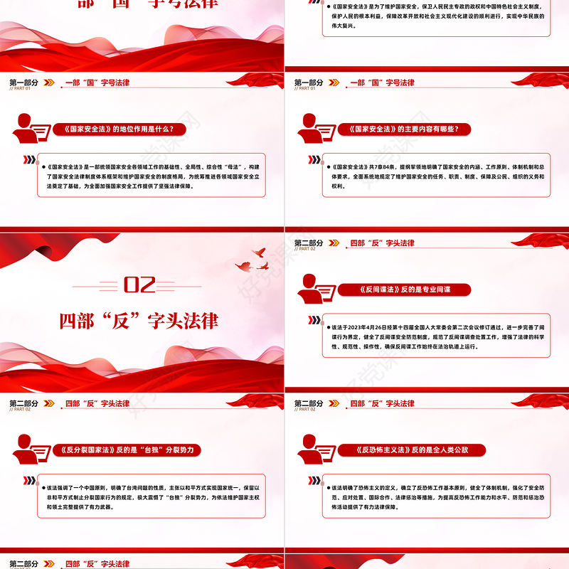 维护国家安全的9部重要法律PPT红色大气增强国家安全法治意识牢固树立总体国家安全观党课
