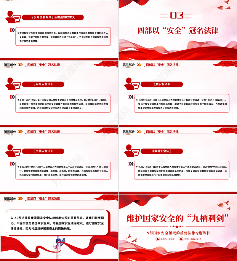 维护国家安全的9部重要法律PPT红色大气增强国家安全法治意识牢固树立总体国家安全观党课
