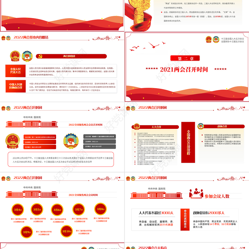 聚焦全国两会一起向未来PPT红色精品学习贯彻2022全国两会精神解读专题党课课件模板下载