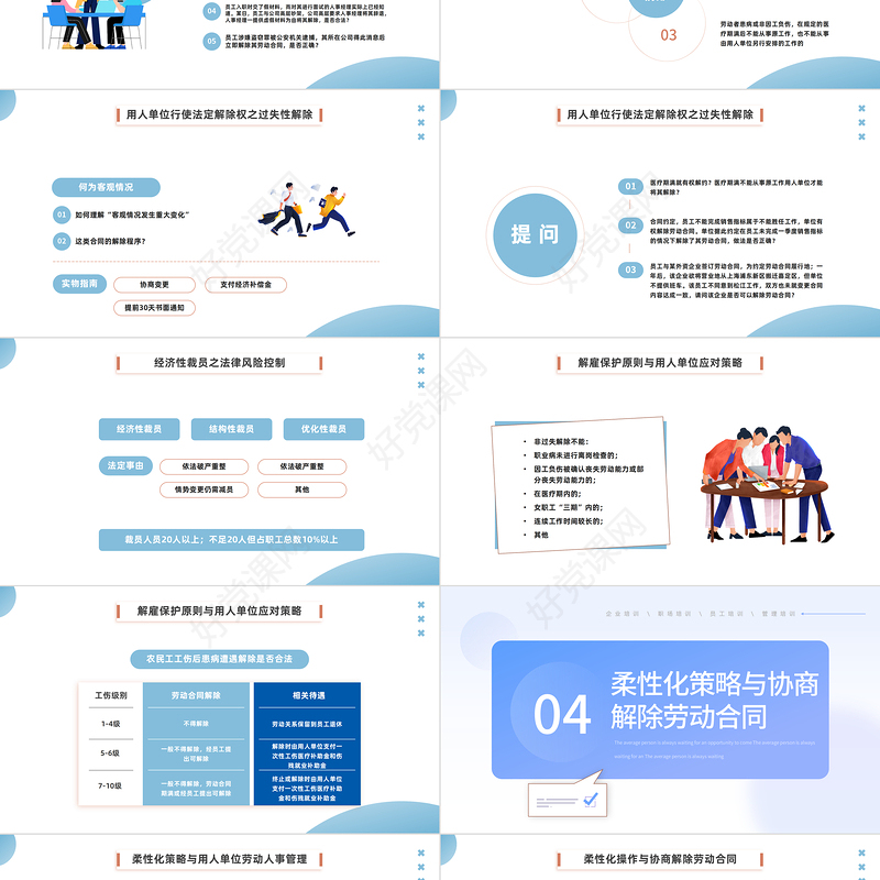 2022员工的离职与法律风险防范PPT插画风企业人力资源培训新员工专题培训课件模板