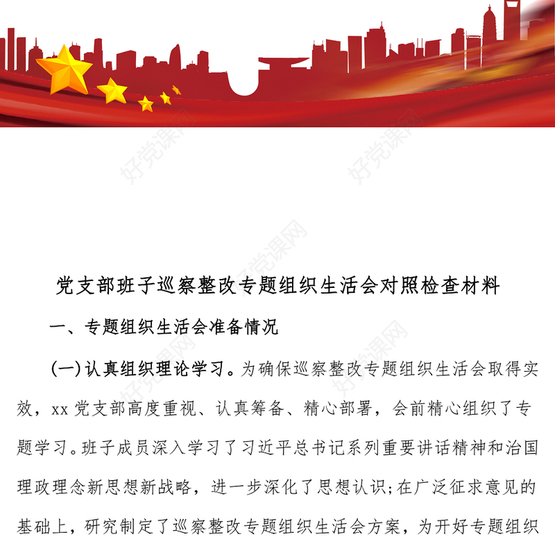 党支部班子巡察整改专题组织生活会对照检查材料