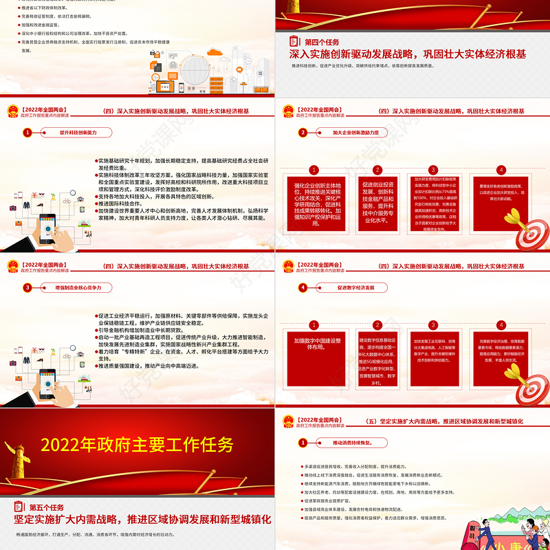 2022政府工作报告全文PPT红色大气深入学习贯彻全国两会精神党课课件