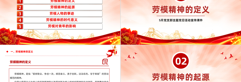 5月党支部主题党日活动之弘扬劳模精神主题党课PPT课件