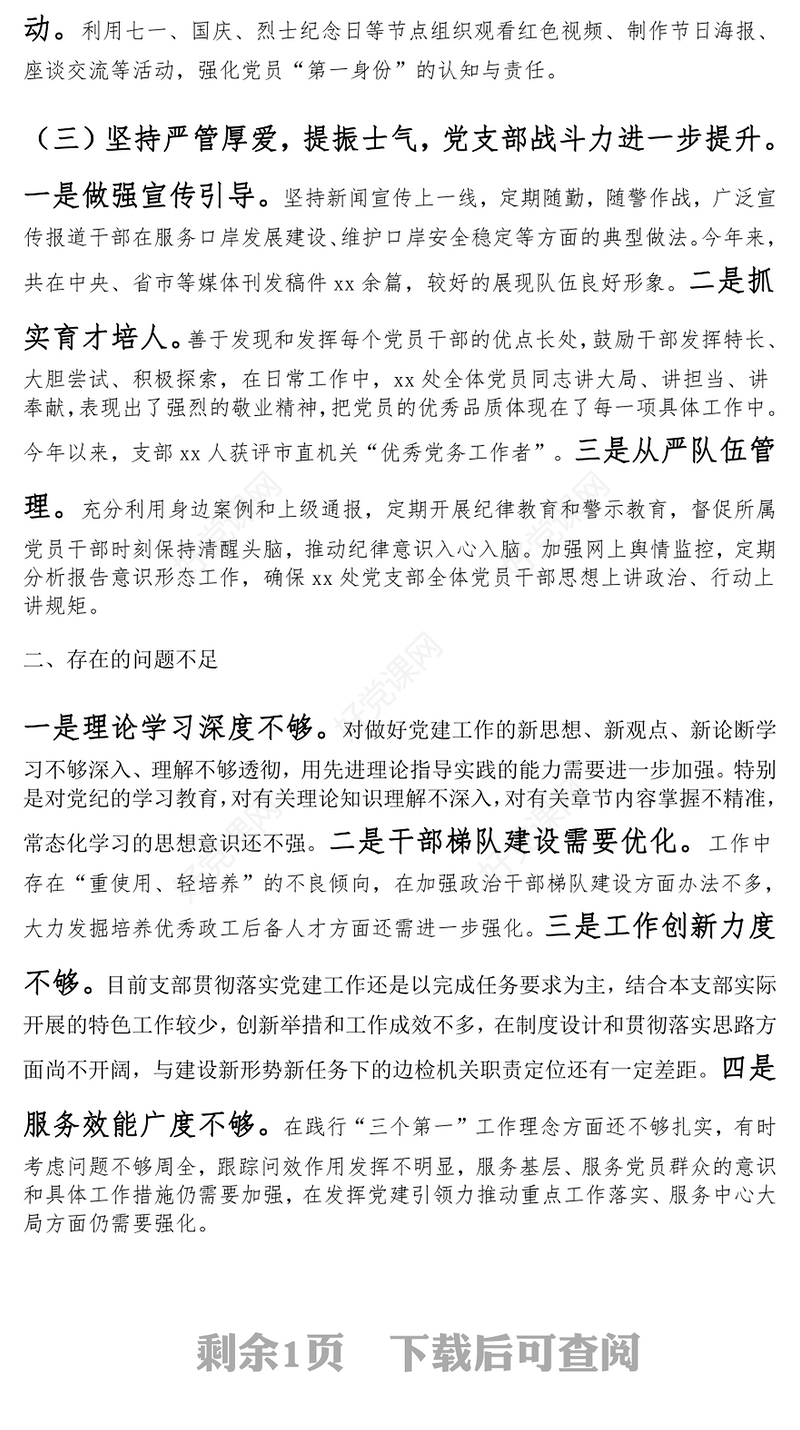 2024年党支部书记抓基层党建工作述职报告范文模板