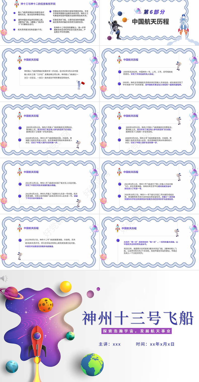 神州十三号PT星空科技感中国空间站时代探索宇宙遨游太空航天知识介绍模板